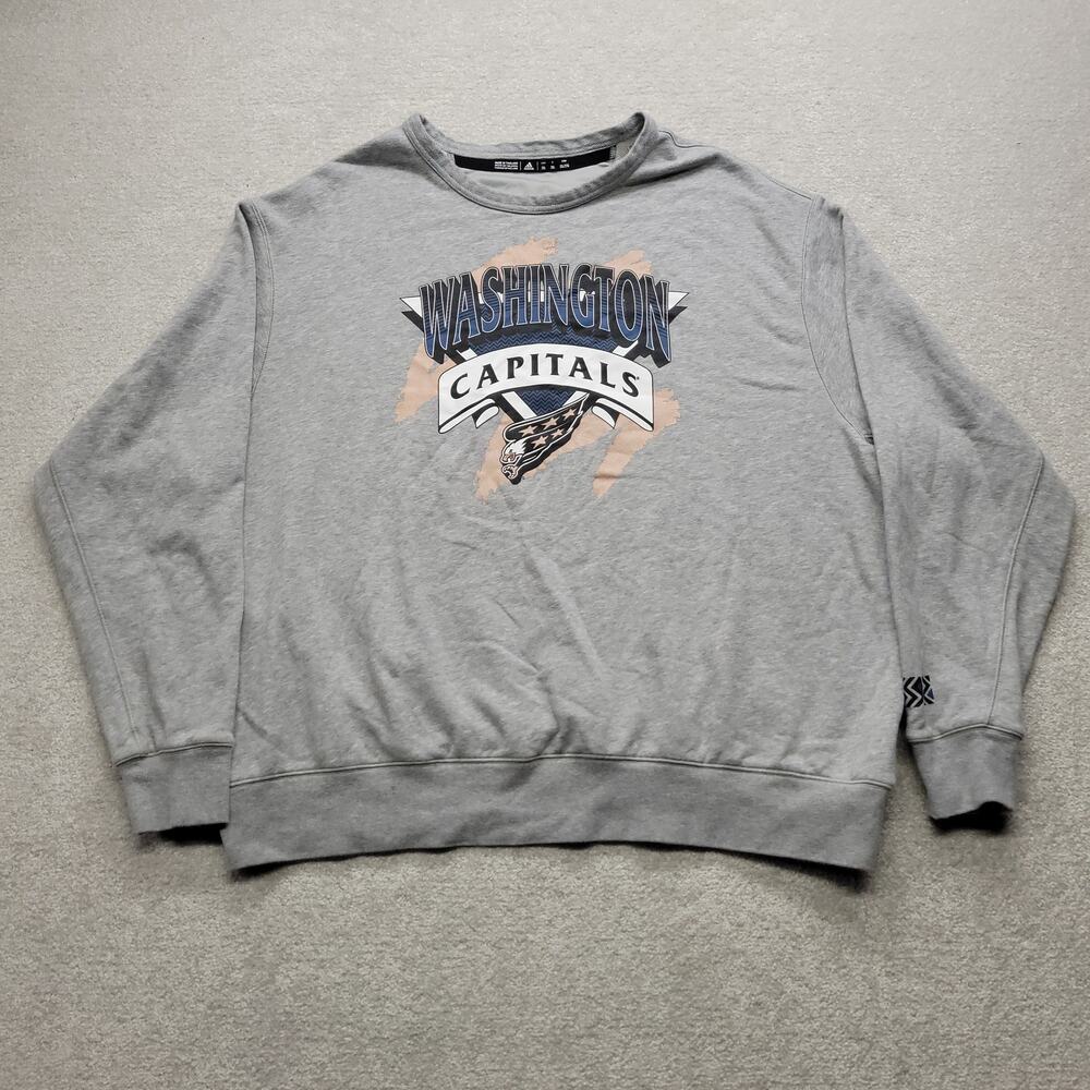 Adidas Washington Capitals NHL Hockey Sweatshirt Mens 2XL Gray Crewneck Pullover